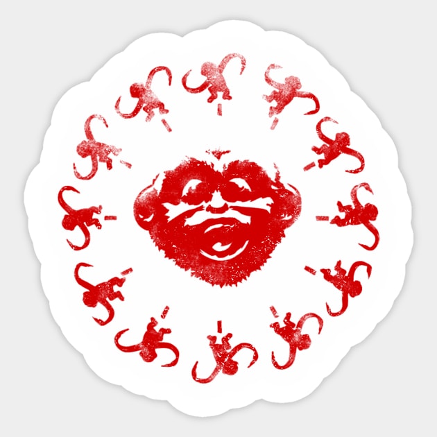 Barrel of 12 Monkeys (Red Paint) Sticker by djkopet